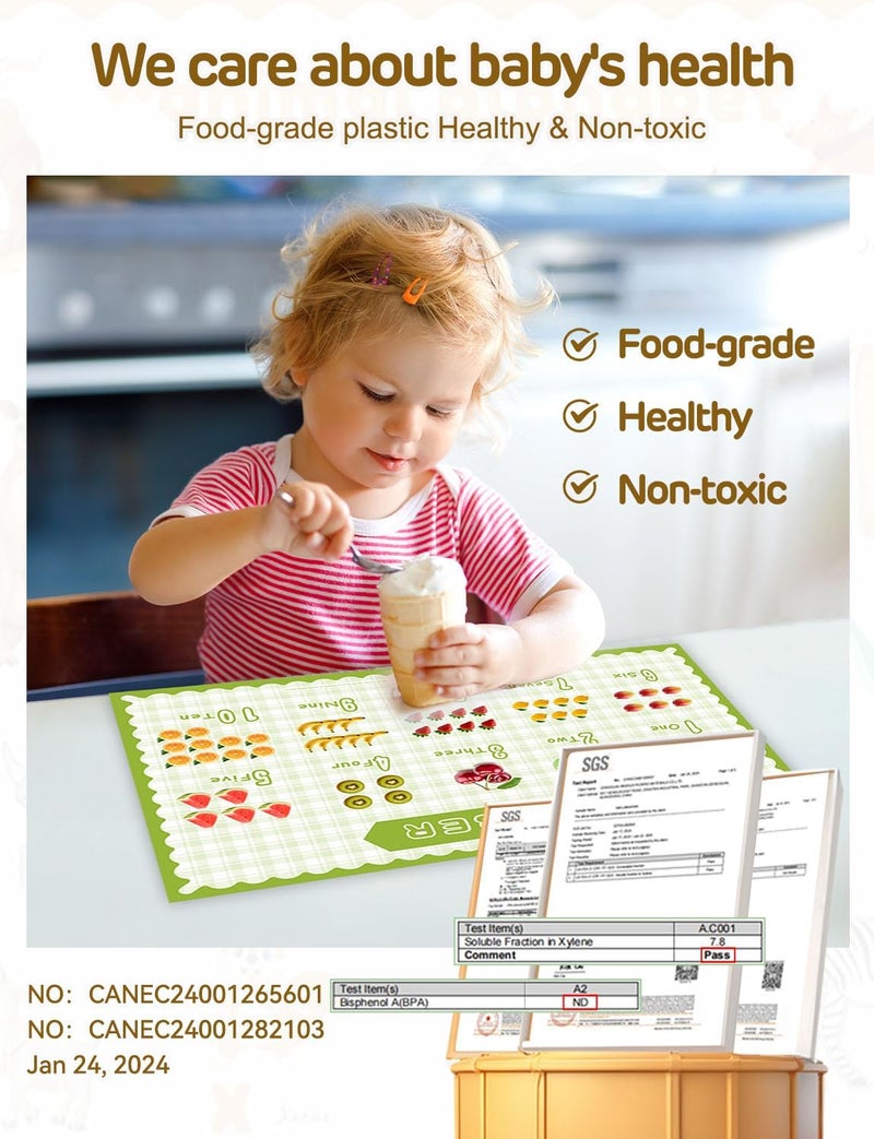 KAshack 45 Pack Sticky Disposable Placemats for Baby & Toddlers,Cute Number Fruit Toddler Placemat 12"x18" Kids Table Mat for Party,Picnic Table,Restaurants Dining Table Travel Essentials for Toddlers - Image 2